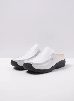 Slippers|Klompen|Wolky Roll Slide wit geprint leer