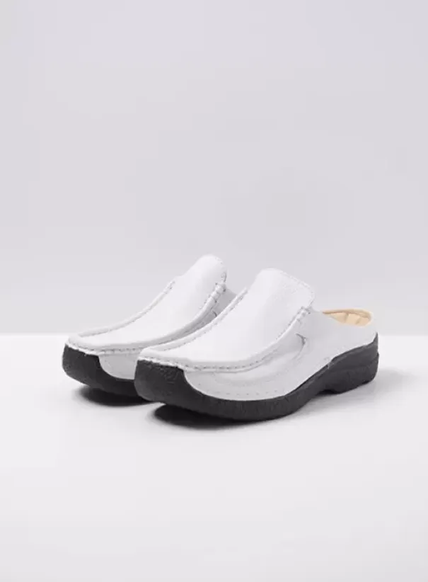 Slippers|Klompen|Wolky Roll Slide wit geprint leer