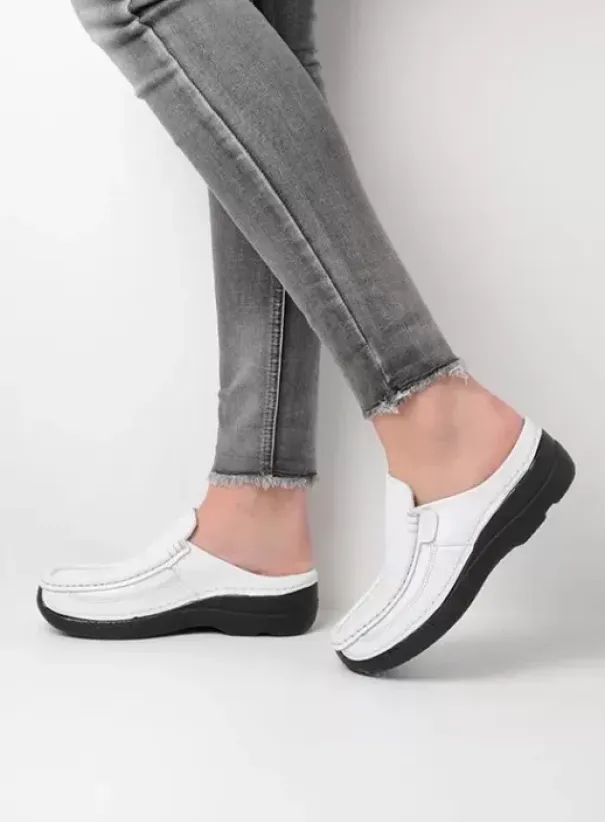 Slippers|Klompen|Wolky Roll Slide wit geprint leer