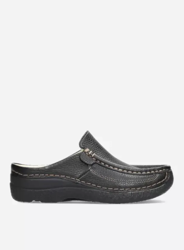 Slippers|Klompen|Wolky Roll Slide zwart leer