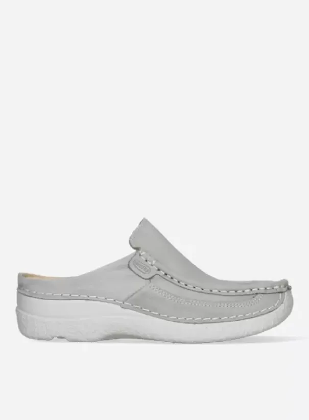 Slippers|Klompen|Wolky Roll Slide lichtgrijs nubuck
