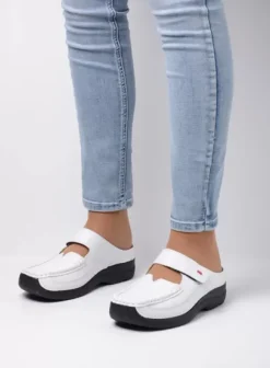 Hielspoor|Slippers|Wolky Roll Slipper wit/zwart leer