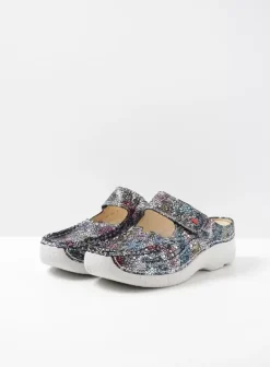 Hielspoor|Slippers|Wolky Roll Slipper zwart multi suede