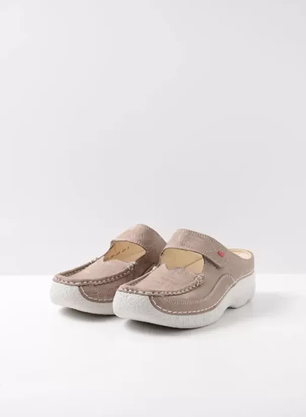 Hielspoor|Slippers|Wolky Roll Slipper taupe letter nubuck