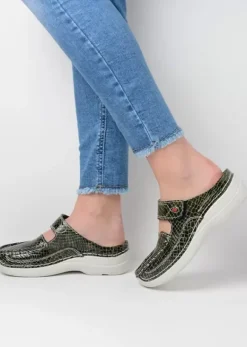 Hielspoor|Slippers|Wolky Roll Slipper groen crocolook lakleer