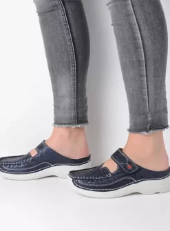 Hielspoor|Slippers|Wolky Roll Slipper blauw letter nubuck