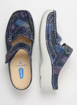 Hielspoor|Slippers|Wolky Roll Slipper blue flower