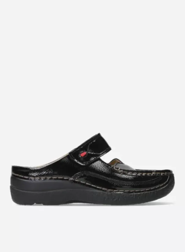 Slippers|Klompen|Wolky Roll Slipper Vegan zwart vegan lak
