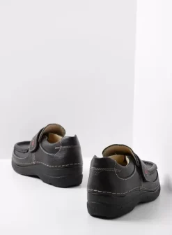 Instappers|Bandschoenen|Wolky Roll Strap zwart leer