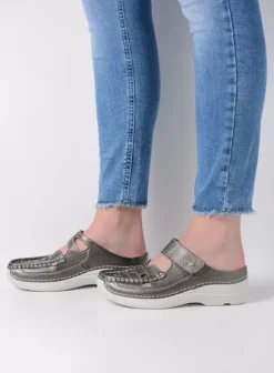 Slippers|Klompen|Wolky Roll Talaria antraciet leer