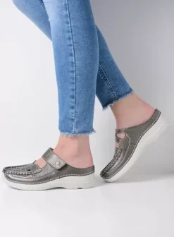 Slippers|Klompen|Wolky Roll Talaria antraciet leer