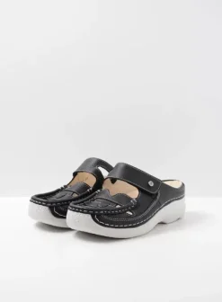 Slippers|Klompen|Wolky Roll Talaria zwart zomer leer