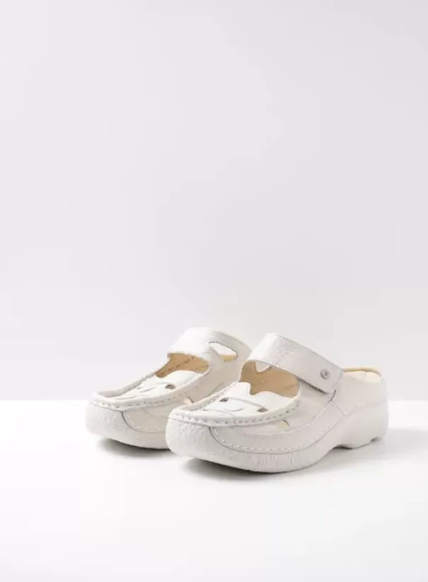 Slippers|Klompen|Wolky Roll Talaria creme wit leer