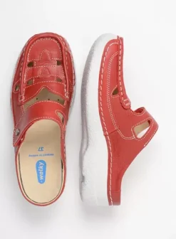 Slippers|Klompen|Wolky Roll Talaria rood zomer leer