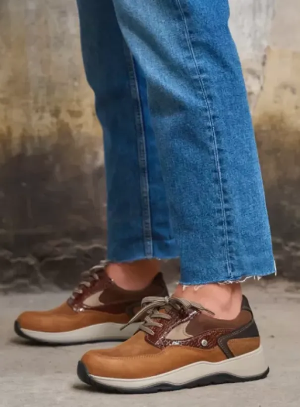 Wandelschoenen|Sneakers|Wolky Sappho cognac combi leer