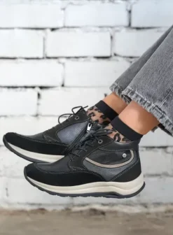 Wandelschoenen|Veterschoenen|Wolky Scone zwart combi leer