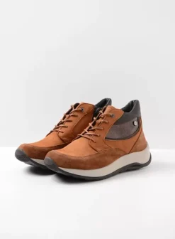 Wandelschoenen|Veterschoenen|Wolky Scone cognac combi leer