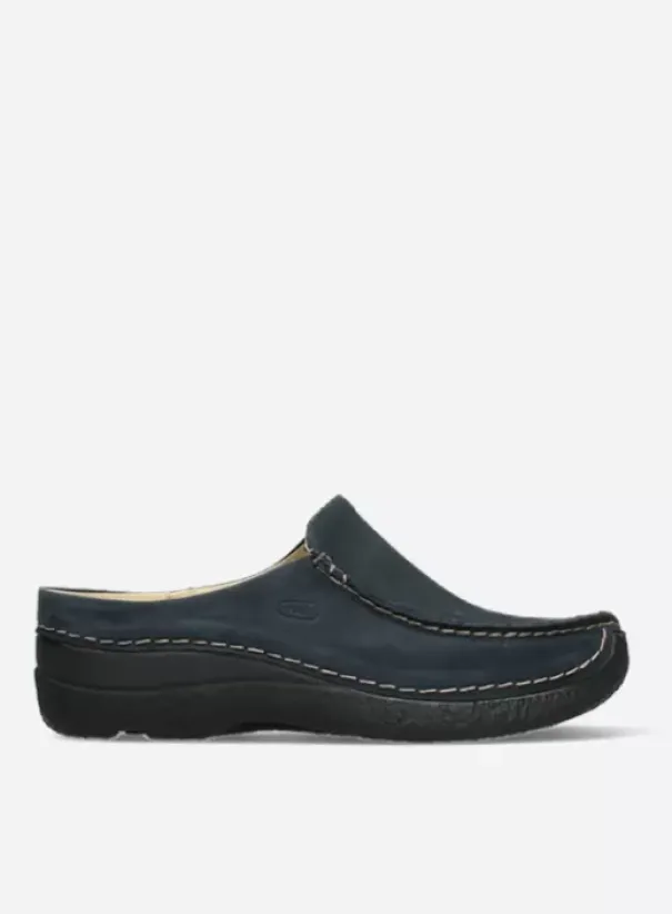 Slippers|Klompen|Wolky Seamy Slide blauw nubuck