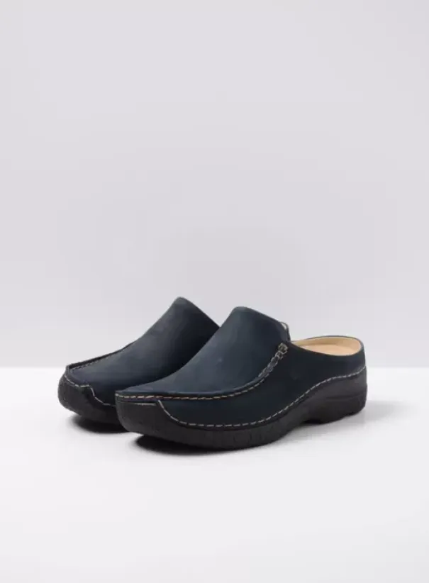 Slippers|Klompen|Wolky Seamy Slide blauw nubuck