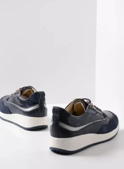 Sneakers|Veterschoenen|Wolky Sprint blauw/zilver combi leer