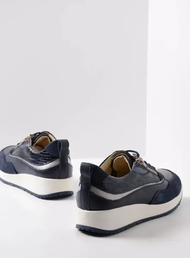 Sneakers|Veterschoenen|Wolky Sprint blauw/zilver combi leer