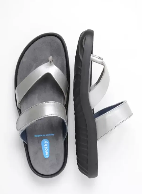 Slippers|Wolky Tahiti zilver/grijs leer