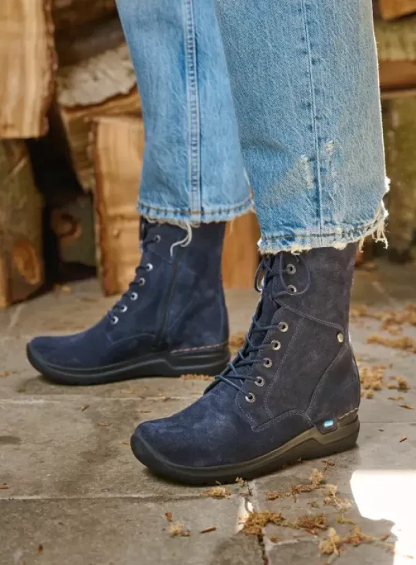 Hielspoor|Wandelschoenen|Wolky Zigzag blauw suede